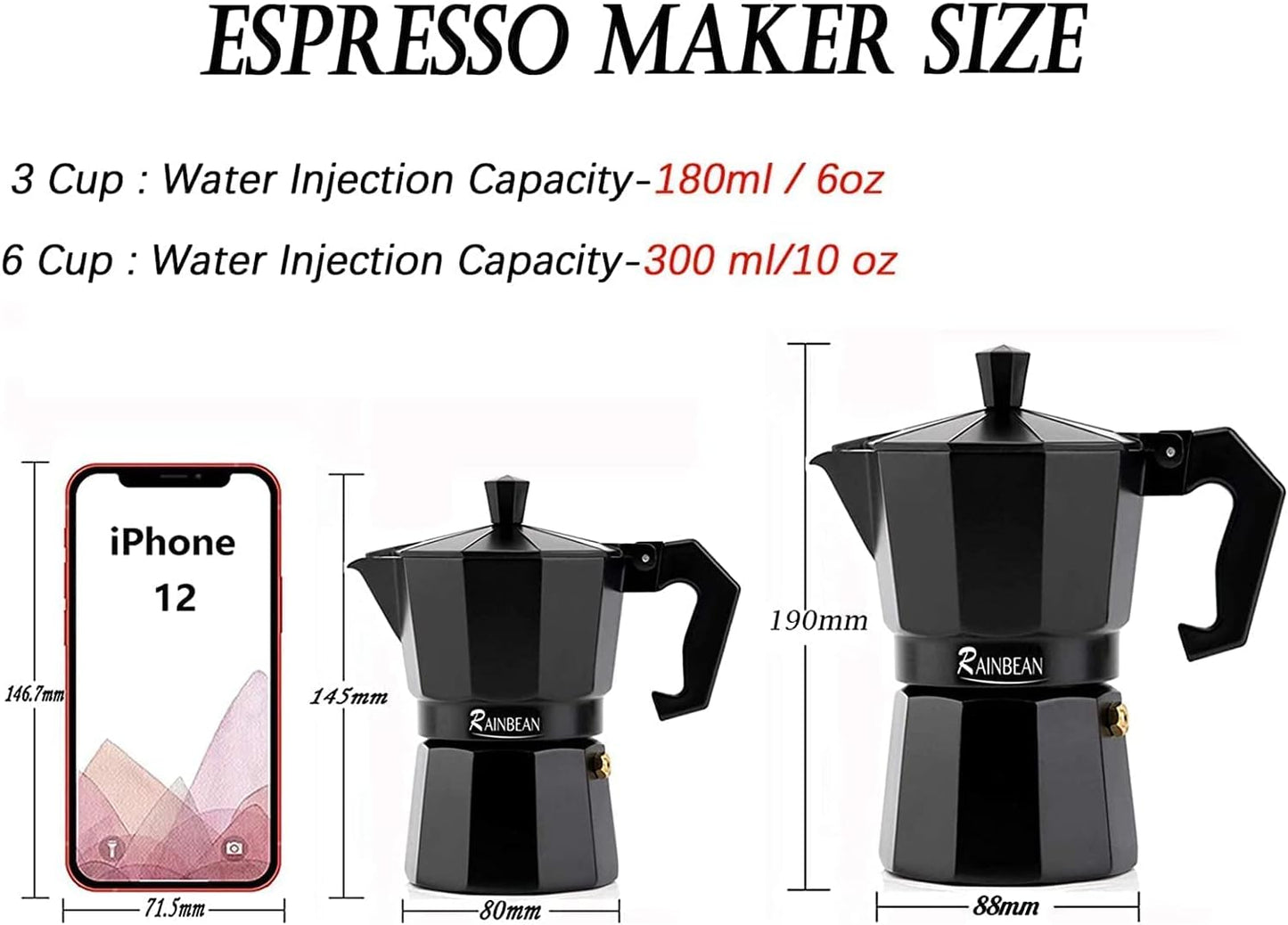 Premium Stovetop Espresso Maker with 2 Cups - Durable Aluminum, Safe & Easy to Use - Perfect for Gas & Electric Stoves