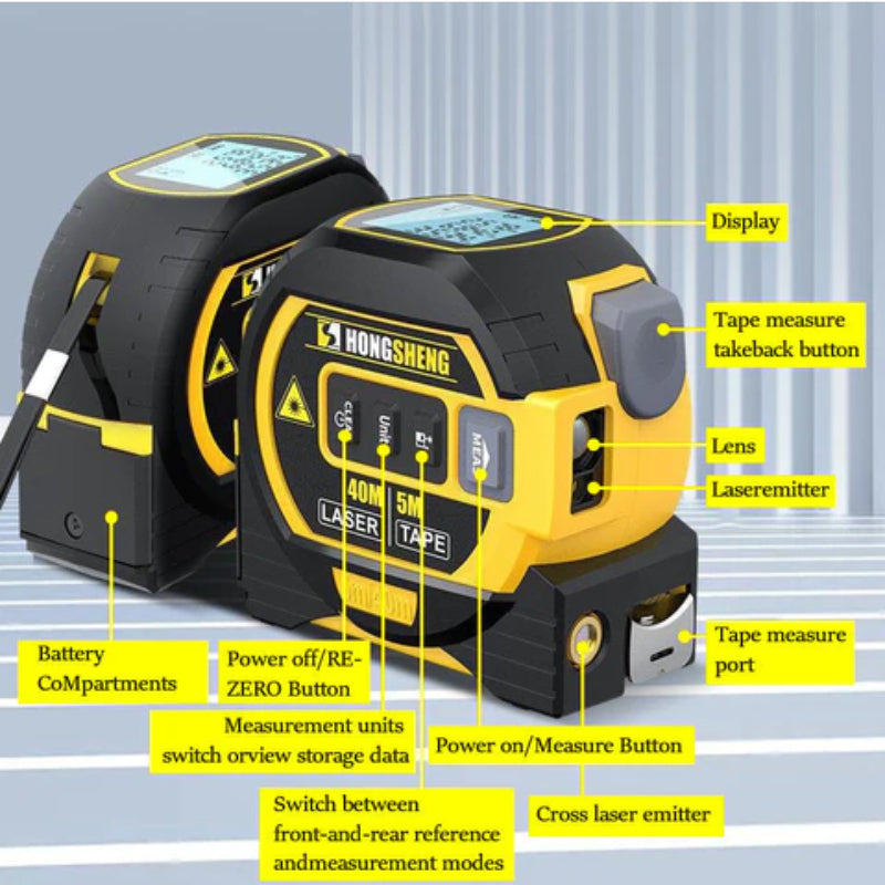 1pc 131FT/197FT 3 In 1 Infrared Laser Tape Without Battery, Digital Display, Measuring Tool