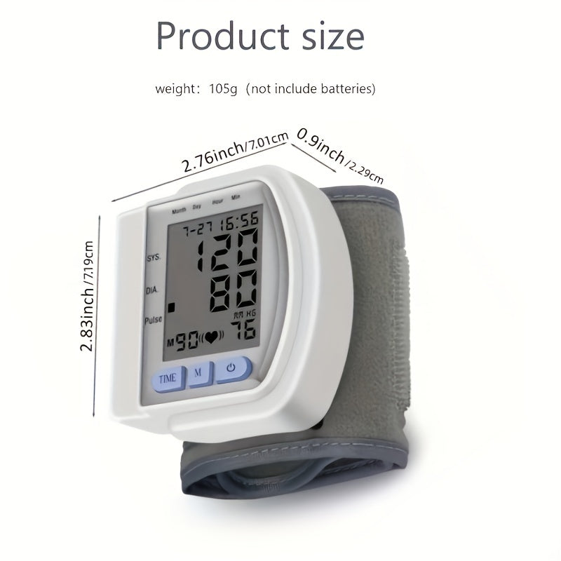 Precision Wrist Blood Pressure Monitor: Adult, Easy-Read LCD, Portable with Case, Battery-Powered