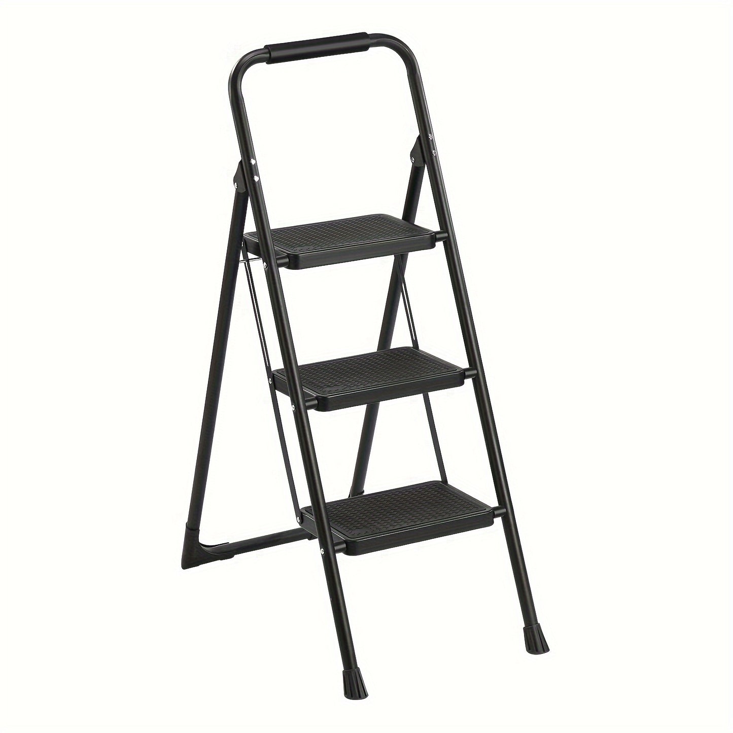 1pc Step Ladder, Ladder Shelf, 3 Step Ladder, Folding Step Stool With Wide Anti-Slip Pedal, Sturdy Steel Ladder, Convenient Handgrip, Lightweight, Portable Steel Step Stool, Black