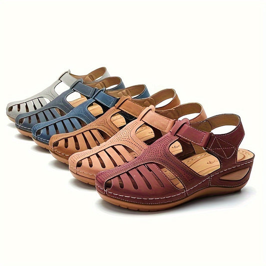 Women's Round Toe Platform Sandals - Breathable Design, Secure Hook-and-Loop Closure