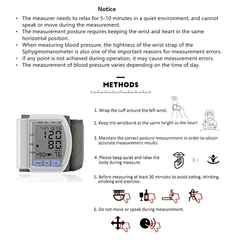 Precision Wrist Blood Pressure Monitor: Adult, Easy-Read LCD, Portable with Case, Battery-Powered