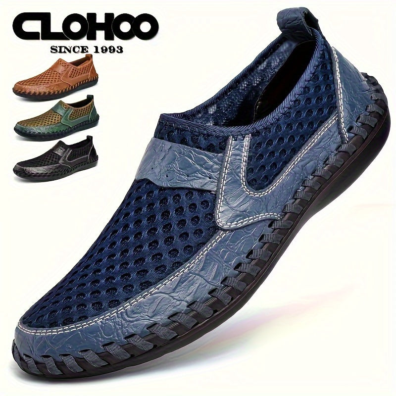 CLOHOO Men's Solid Casual Mesh Loafers, Breathable Non Slip Slip On Shoes For Outdoor Walking And Driving, Spring Summer And Autumn