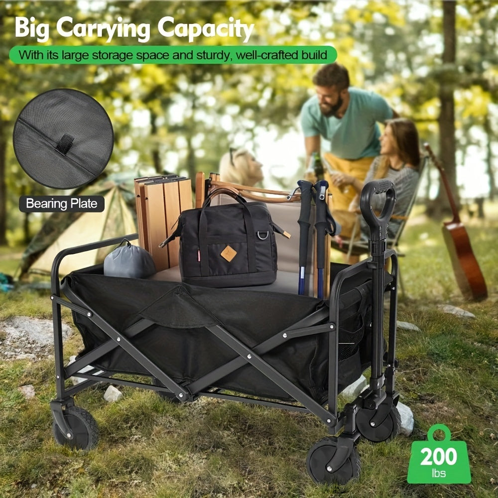 Folding Wagon, Collapsible Wagon Garden Cart Heavy Duty With Side Pocket And Wheels, Large Capacity Foldable Grocery Beach Wagon For Garden Sports Camping Shopping