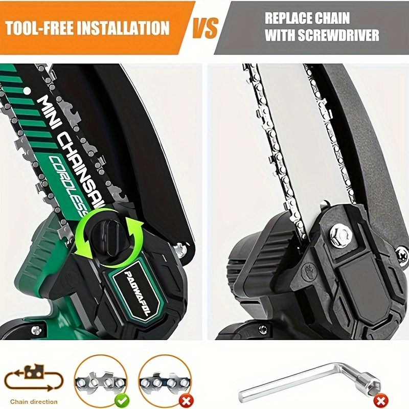 1 Set Mini Cordless Electric Chainsaw 6" Mini Electric Chain Saw, Hand Chainsaws, Power Chain Saws For Tree Battery Powered With 2pcs Batteries And 2 Chains, Christmas Gifts For Men/Women