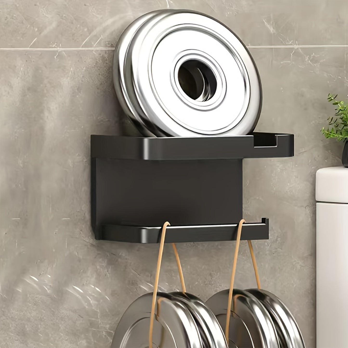 1pc Wall Mounted Toilet Paper Storage Rack & Mobile Phone Holder, Self Adhesive Toilet Paper Holder With Phone Shelf, Upgrade Your Bathroom With Rustproof And Bathroom Washroom, Black Tissue Rack