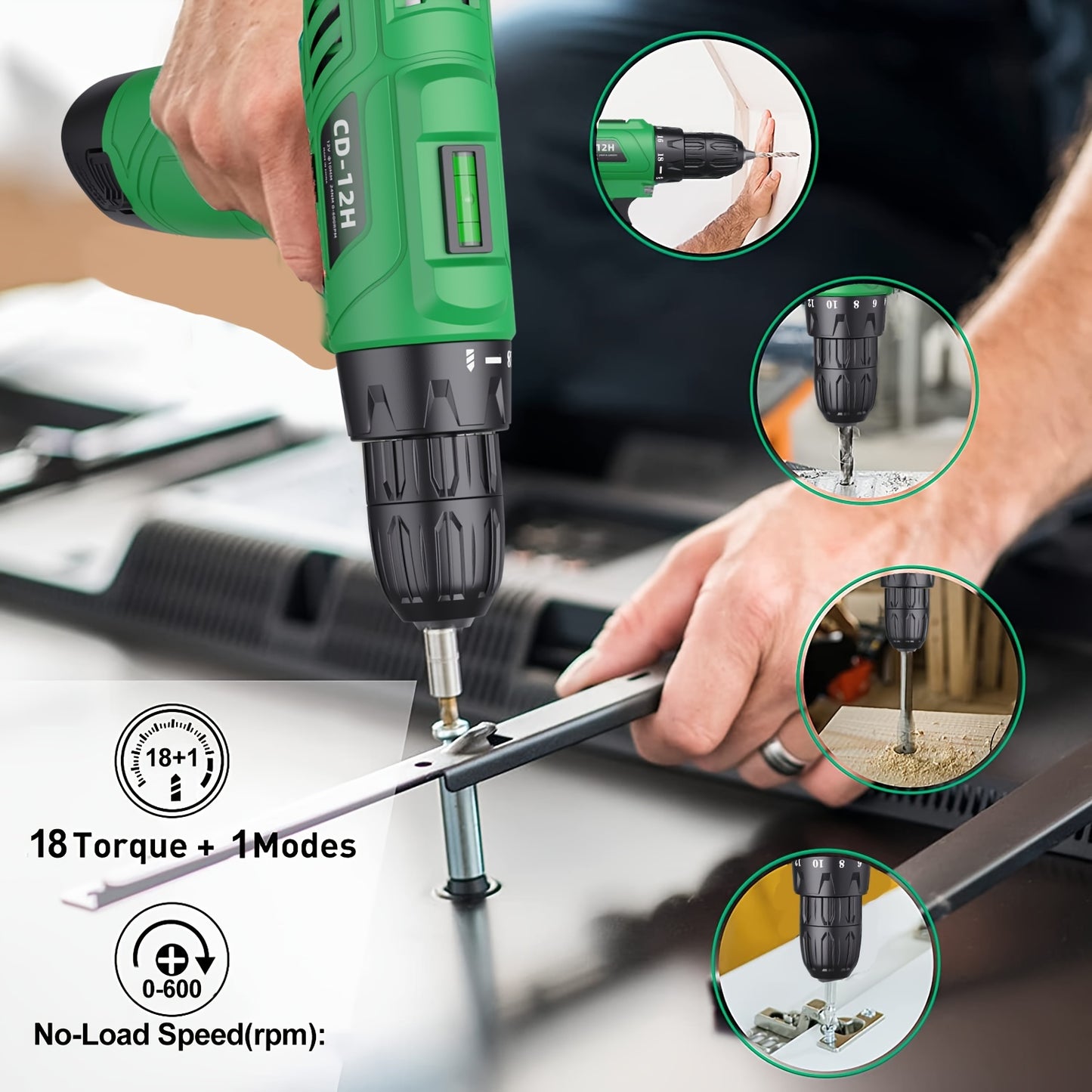 1set Tegatok Cordless Drill, Power Drill, 12V Cordless Drill With Battery And Charger, Electric Drill With Variable Speed And 18+1 Torque Setting, 25 Drill Bits For Drilling And Screwing, Repair Tool