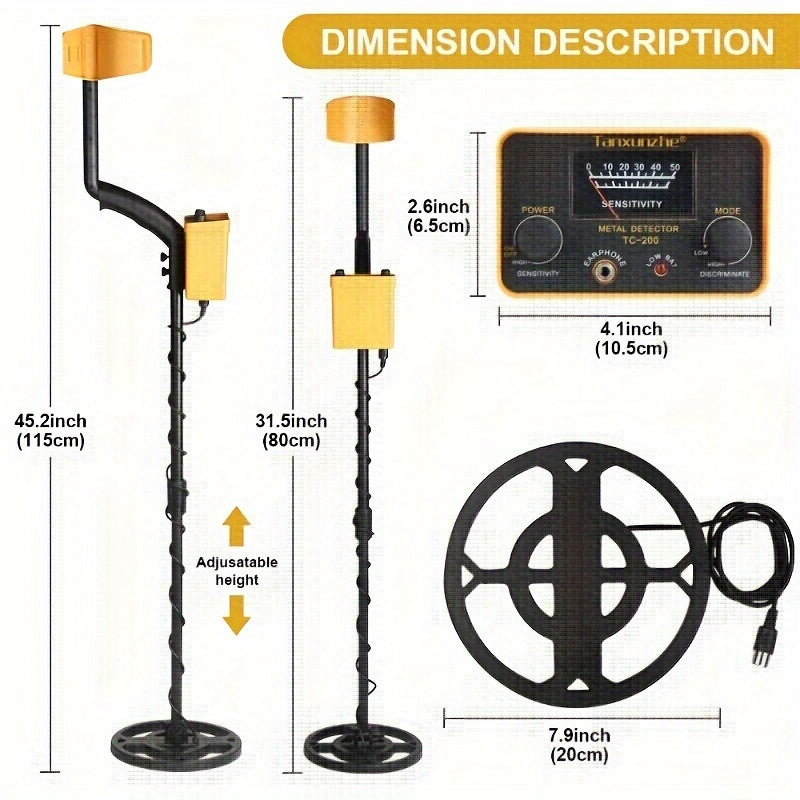 1pc Professional Metal Detector, Underground Metal Detector, Portable Gold Silver Copper Metal Detectors For Detecting Jewelry Gold Silver Beach Treasures, With Earphones And Sand Shovel