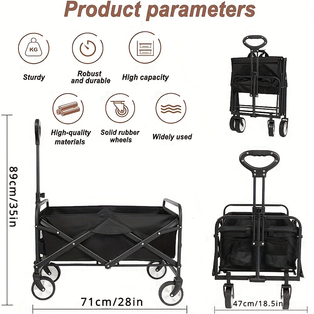 Folding Wagon, Collapsible Wagon Garden Cart Heavy Duty With Side Pocket And Wheels, Large Capacity Foldable Grocery Beach Wagon For Garden Sports Camping Shopping