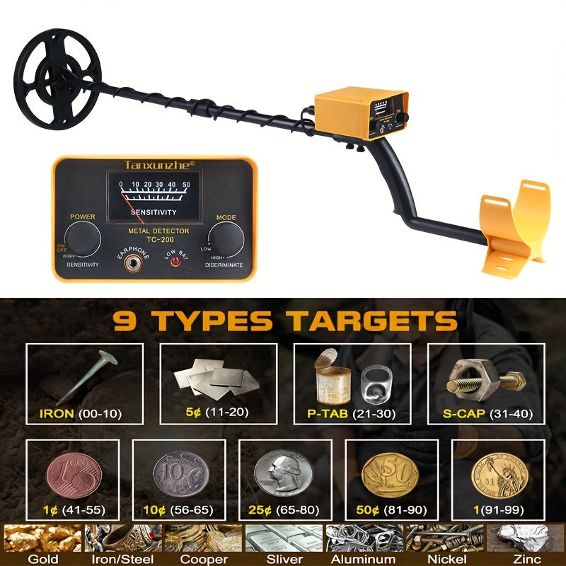 1pc Professional Metal Detector, Underground Metal Detector, Portable Gold Silver Copper Metal Detectors For Detecting Jewelry Gold Silver Beach Treasures, With Earphones And Sand Shovel