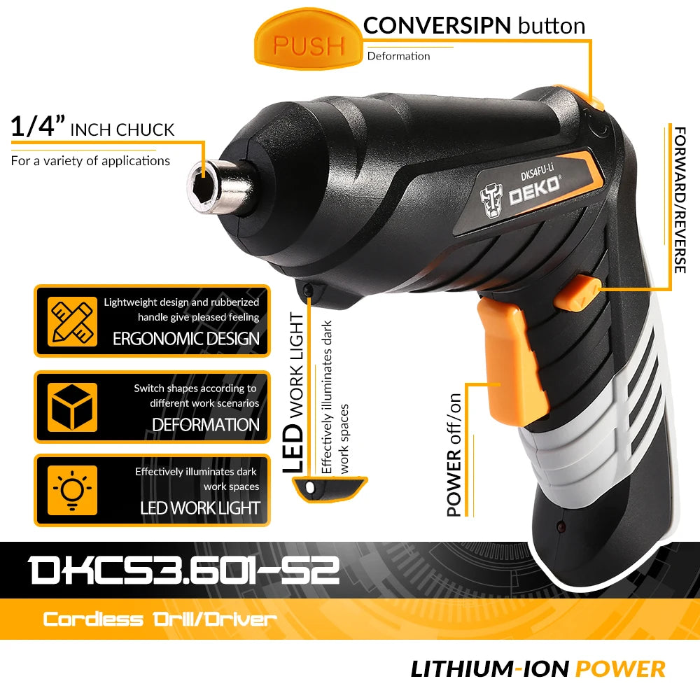 DEKO Electric Cordless Screwdriver - Power Tools for Woodworking