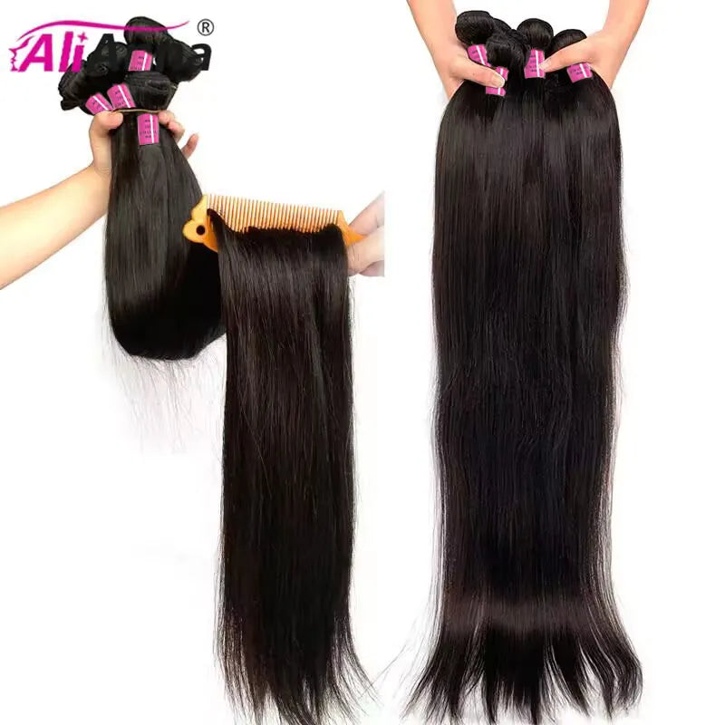 Premium Brazilian Human Hair Bundles - Straight, 10A Quality, 30-40 Inches - Extensions Included