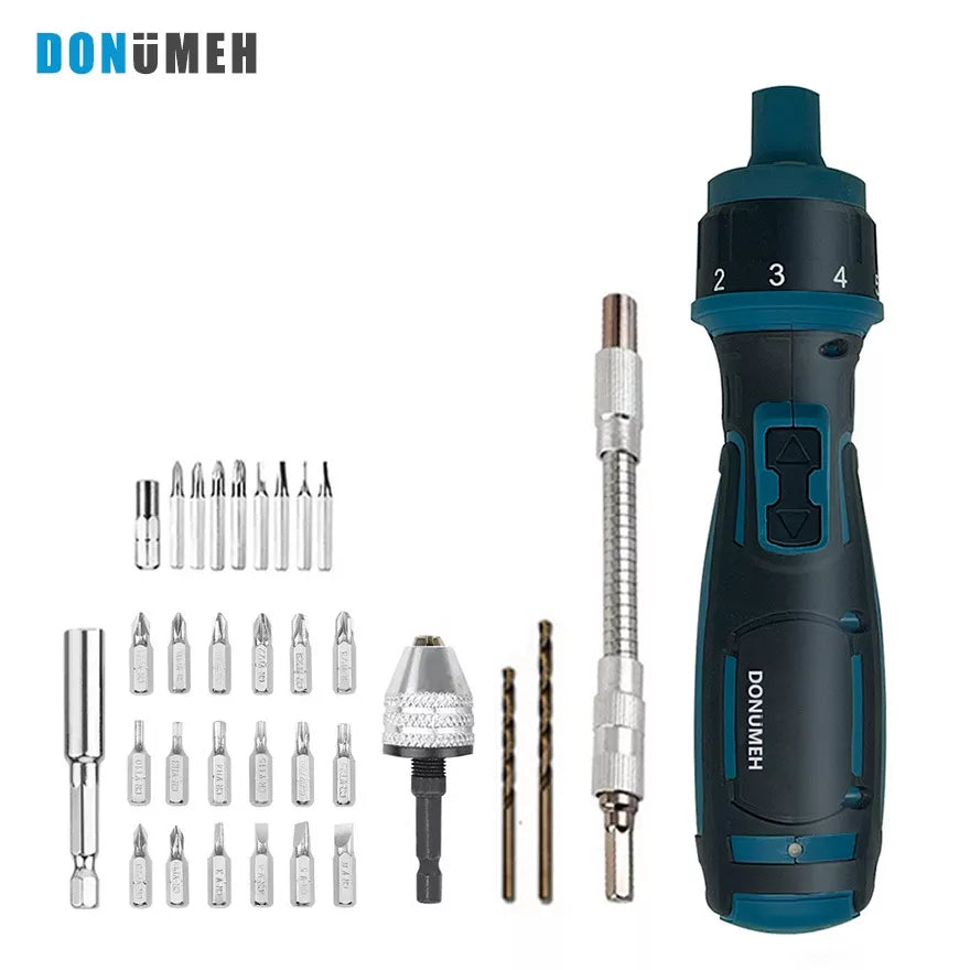 Powerful Cordless Screwdriver Set - 3.6V 1300mAh Li-ion Battery - USB Charging - LED Light - 6 Torque Settings - DONUMEH