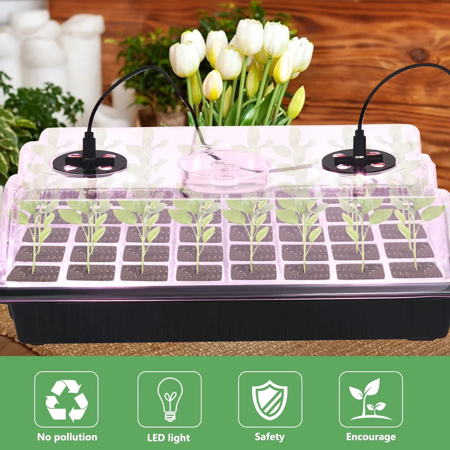 LED Plant Lights for Faster Growth - Seed Starter Tray Set with USB Cable