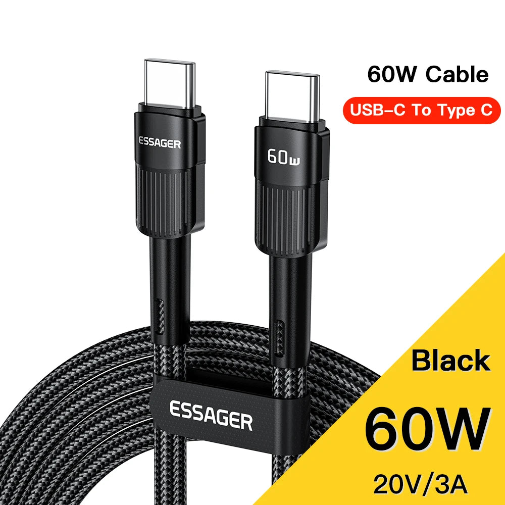 Essager 100W USB-C Fast Charging Cable for MacBook, Samsung, Xiaomi - 3M Type-C PD Charger