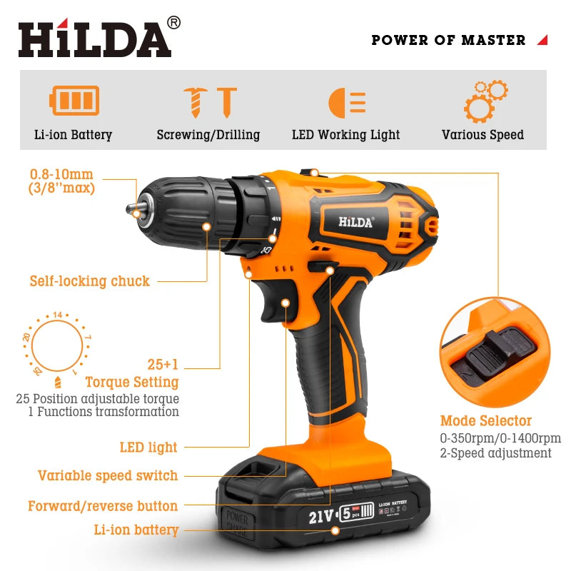 Power Up Your Projects with HILDA Cordless Drill