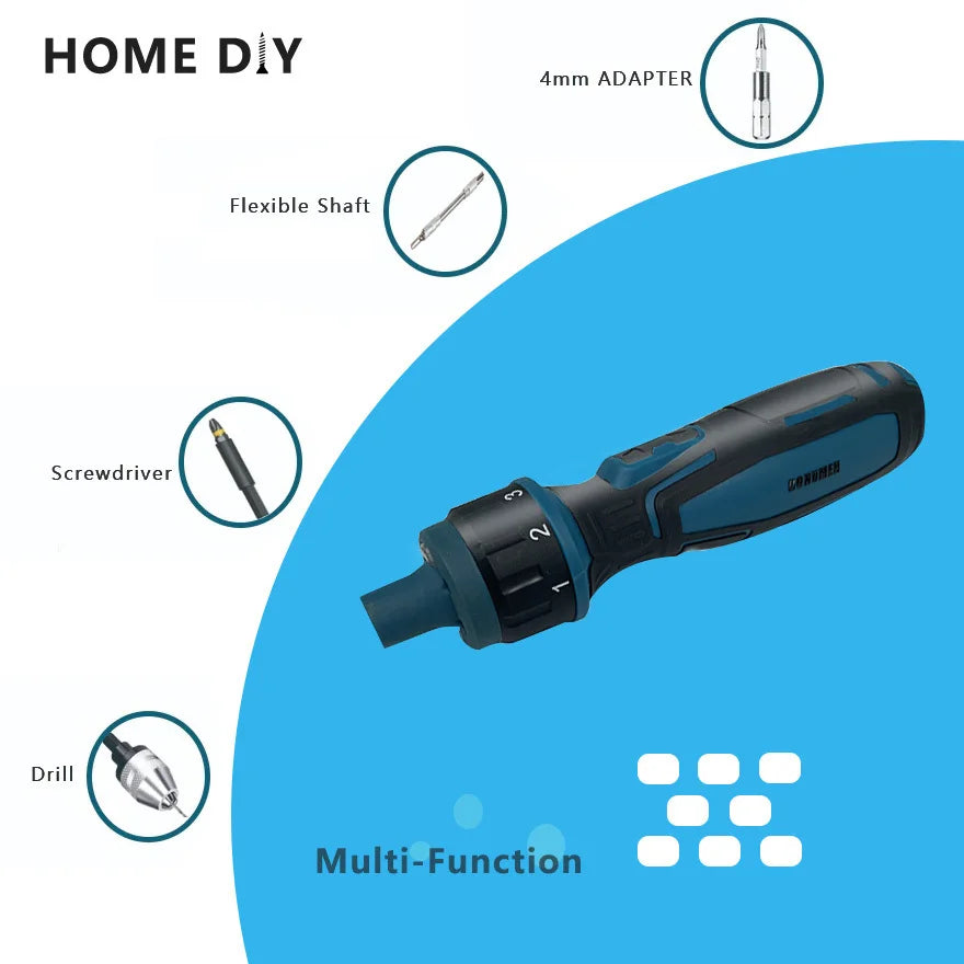 Powerful Cordless Screwdriver Set - 3.6V 1300mAh Li-ion Battery - USB Charging - LED Light - 6 Torque Settings - DONUMEH