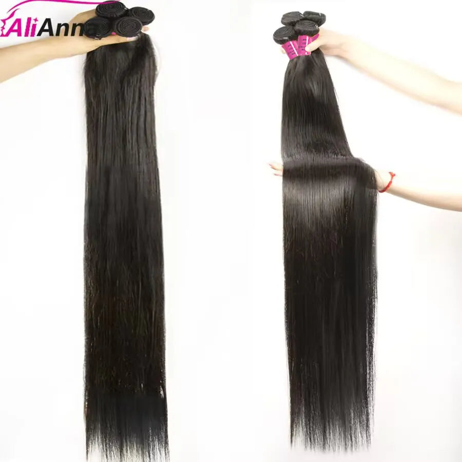 Premium Brazilian Human Hair Bundles - Straight, 10A Quality, 30-40 Inches - Extensions Included