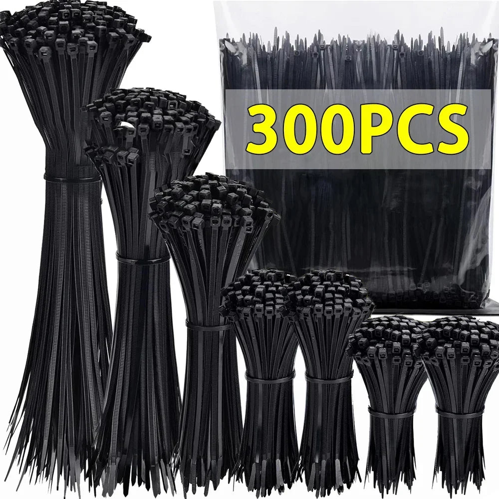 Reusable Nylon Cable Ties - 300/100 Pack for Home & Office Organization