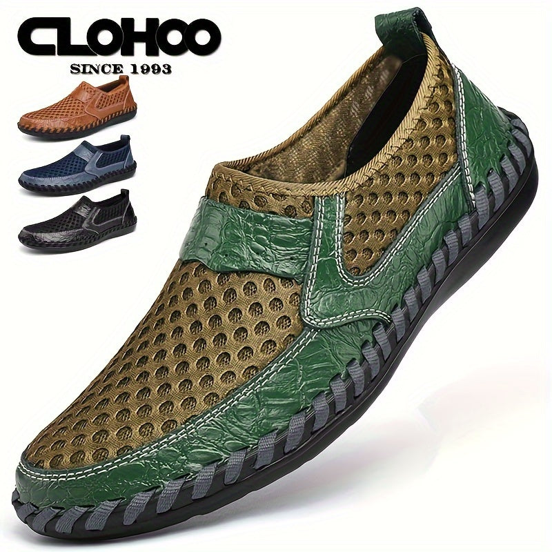 CLOHOO Men's Solid Casual Mesh Loafers, Breathable Non Slip Slip On Shoes For Outdoor Walking And Driving, Spring Summer And Autumn