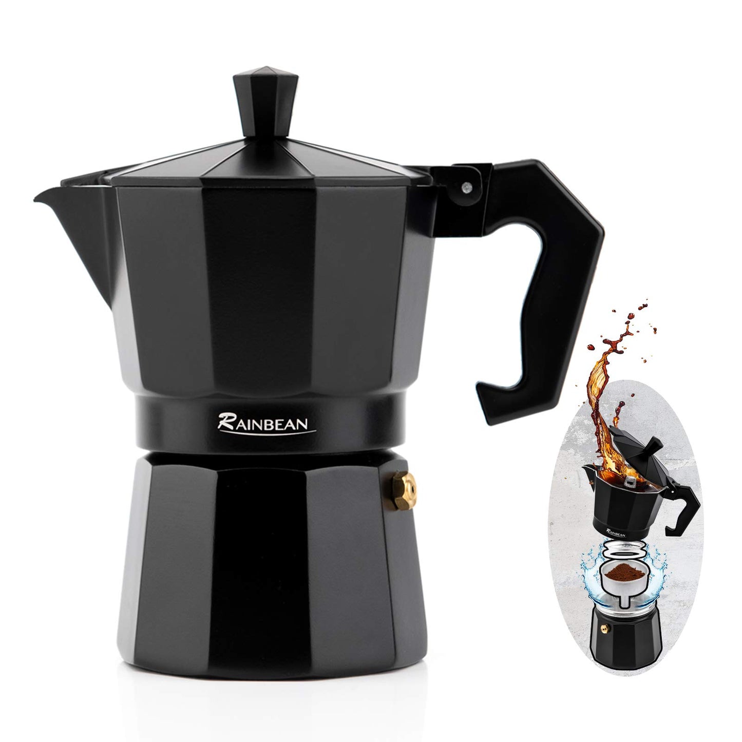 Premium Stovetop Espresso Maker with 2 Cups - Durable Aluminum, Safe & Easy to Use - Perfect for Gas & Electric Stoves