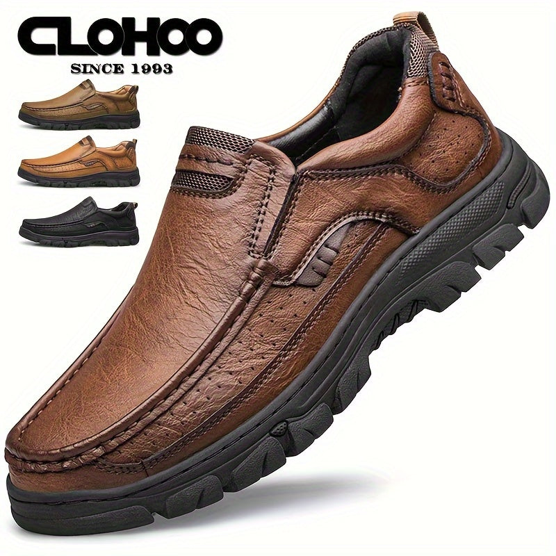 CLOHOO Men's Leather Loafers: Slip-On, Anti-Skid, and Stylish for Versatile All-Season Wear