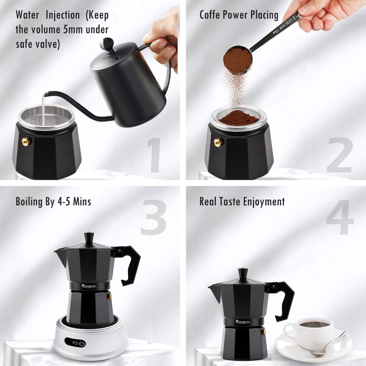 Premium Stovetop Espresso Maker with 2 Cups - Durable Aluminum, Safe & Easy to Use - Perfect for Gas & Electric Stoves