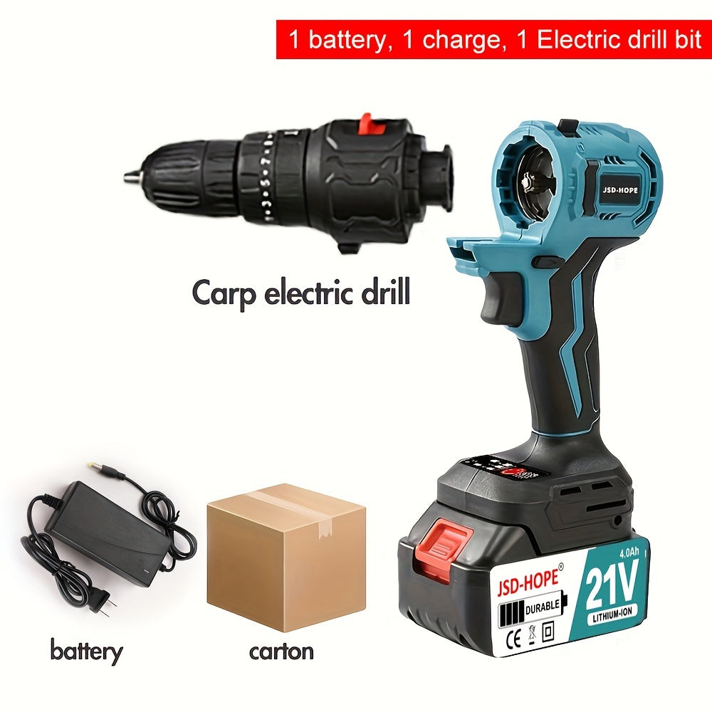 1 Set Handheld Electric Impact Drill, Household Electric Hammer, Rechargeable Electric Screwdriver, Multifunctional Hand Drill, Lithium Battery Tool, Multiple Set With Different Attachment Adapter