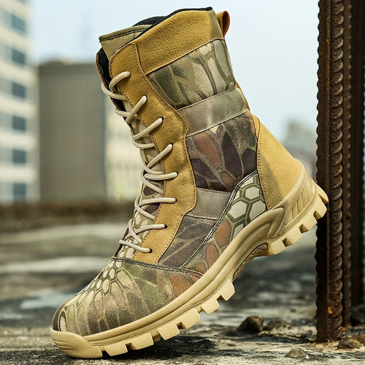 Men's Camo High-Top Hiking Sneakers - Breathable, Secure, Non-Slip - All-Season Outdoor Footwear