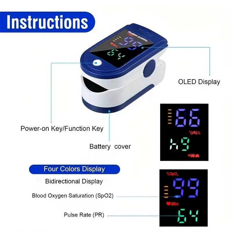 Oximeter Finger Clip Type Household Blood Oxygen Saturation Finger Pulse Heart Rate Detection Oximeter (Battery Not Included)