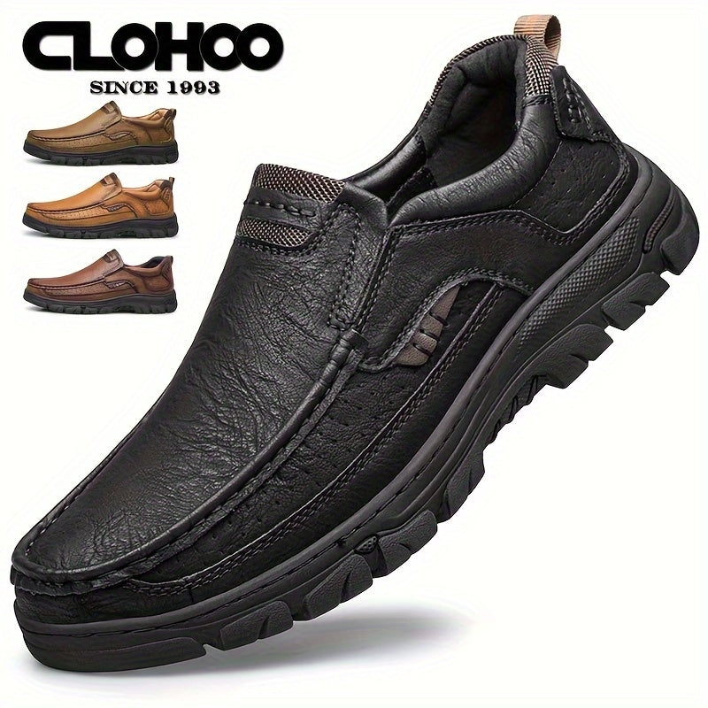 CLOHOO Men's Leather Loafers: Slip-On, Anti-Skid, and Stylish for Versatile All-Season Wear