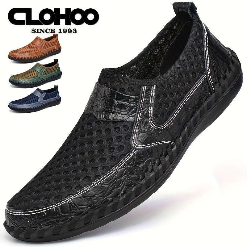 CLOHOO Men's Solid Casual Mesh Loafers, Breathable Non Slip Slip On Shoes For Outdoor Walking And Driving, Spring Summer And Autumn