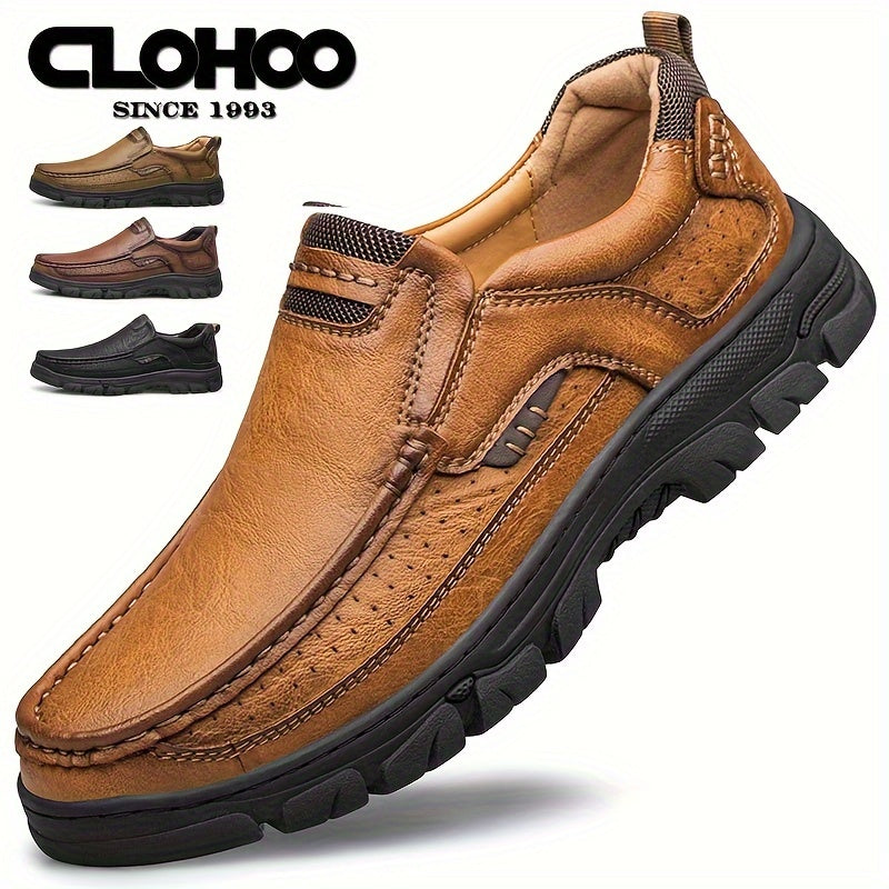 CLOHOO Men's Leather Loafers: Slip-On, Anti-Skid, and Stylish for Versatile All-Season Wear