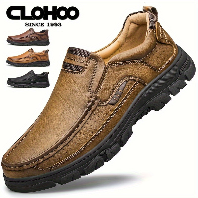 CLOHOO Men's Leather Loafers: Slip-On, Anti-Skid, and Stylish for Versatile All-Season Wear