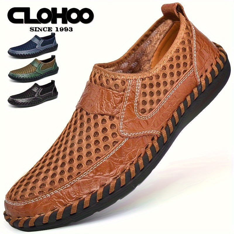 CLOHOO Men's Solid Casual Mesh Loafers, Breathable Non Slip Slip On Shoes For Outdoor Walking And Driving, Spring Summer And Autumn