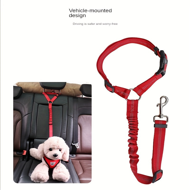 Solid Color 2 In 1 Pet Car Seat Belt Nylon Lead Leash Backseat Safety Belt Adjustable For Dog & Cat