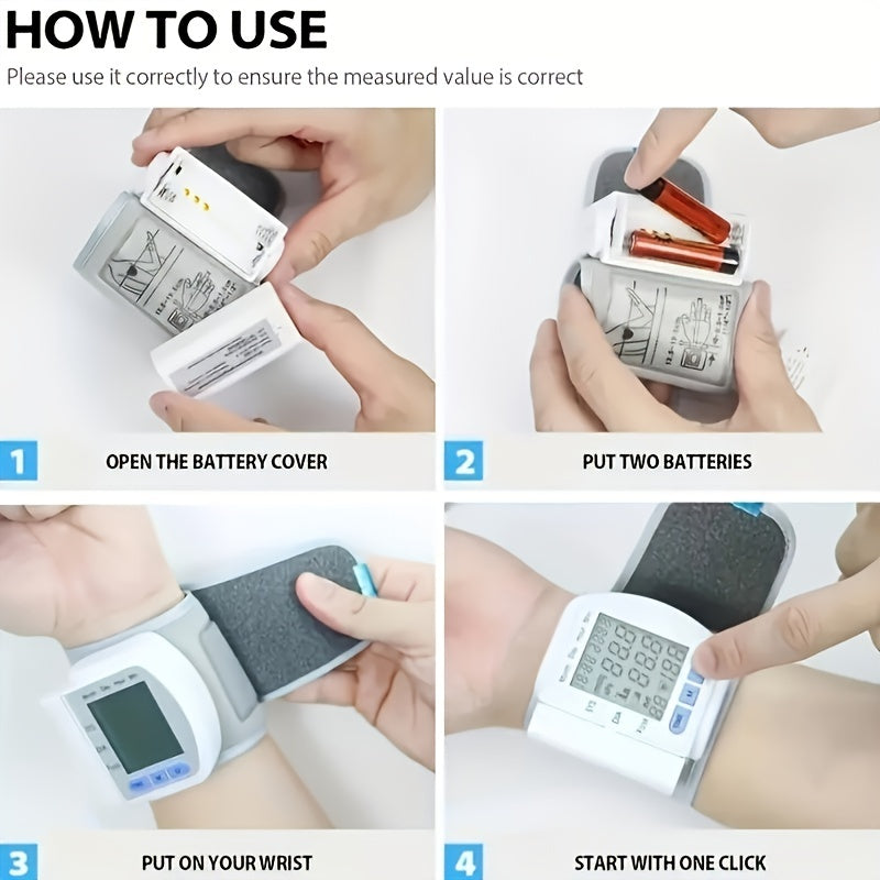 Precision Wrist Blood Pressure Monitor: Adult, Easy-Read LCD, Portable with Case, Battery-Powered