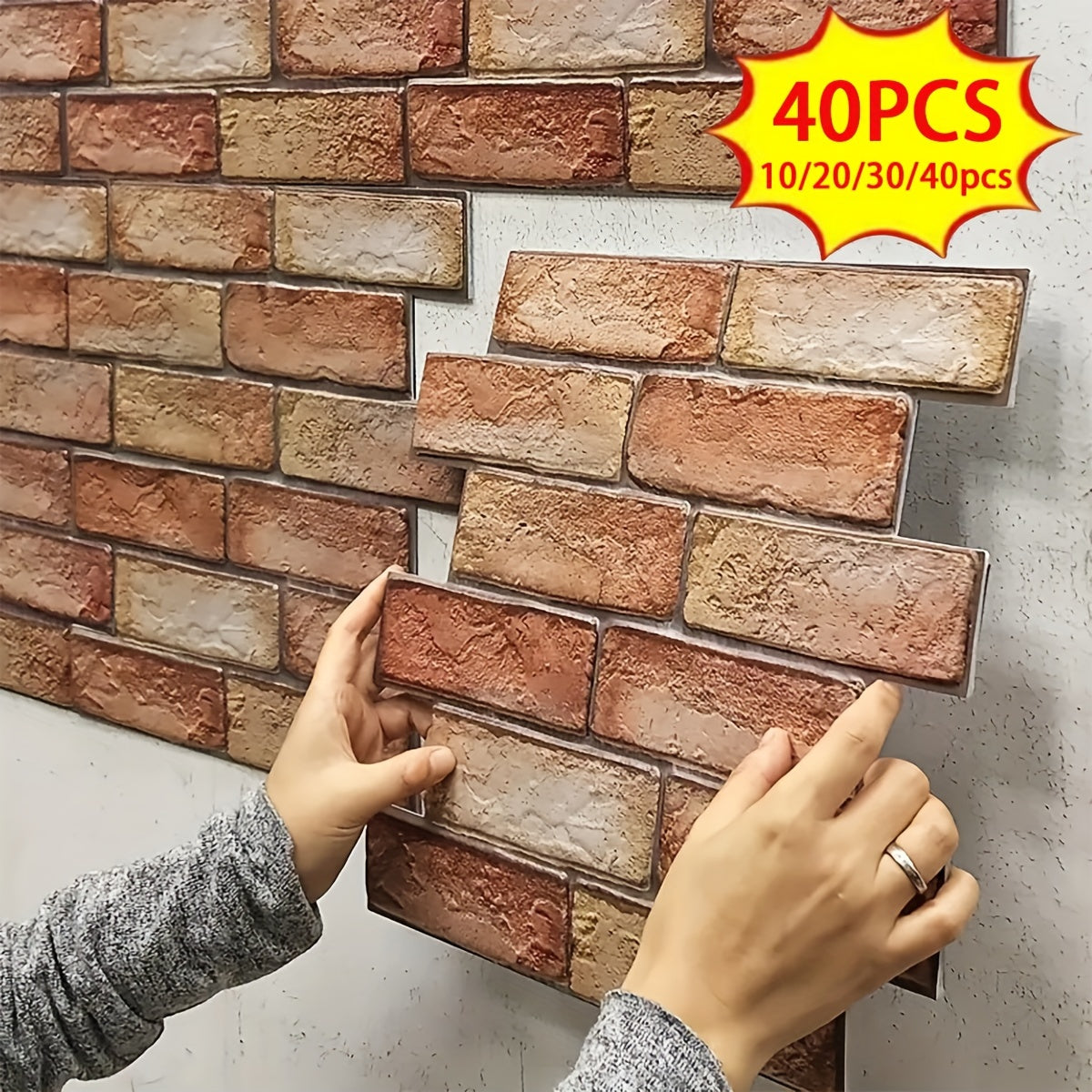 10/20/30/40pcs 3D Wall Tile Sticker, Creative Brick Pattern Self-Adhesive Anti-Collision Sticker, Waterproof Moisture-Proof Ceiling Sticker, Easy To Stick And Peel, Easy To Clean And Free Cutting, For Kitchen Living Room Bathroom Corridor