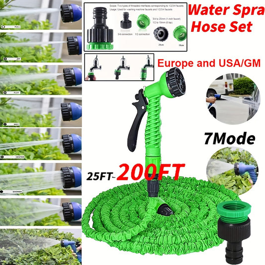 1pc 25-200FT Expansion Water Hose High Pressure Irrigation Multi-Functional Car Spray Pipe Shrink Expandable Garden Hose Spray Gun Tool, Watering Equipment